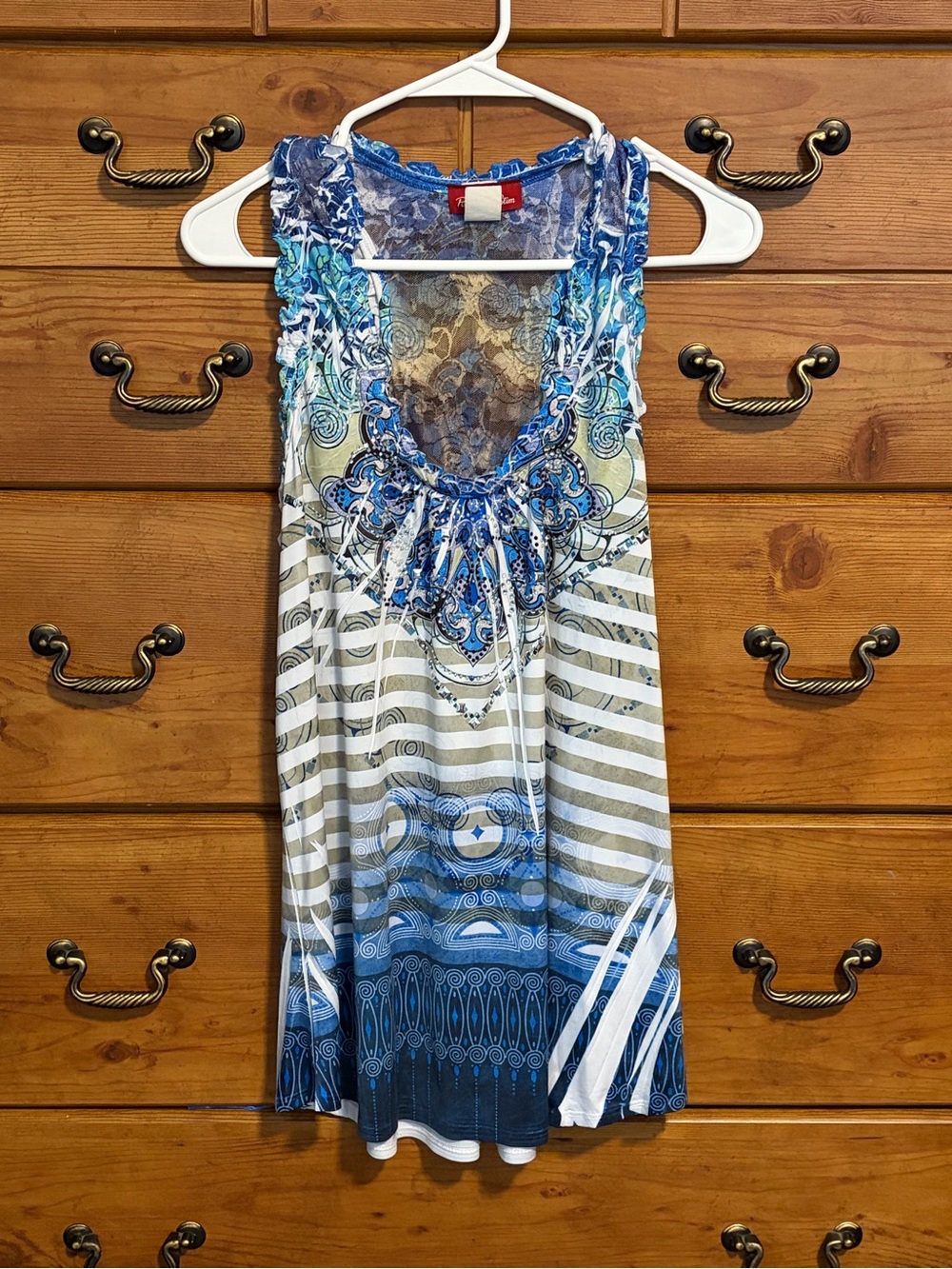 Panhandle Slim Blue & White Printed Sleeveless Tank